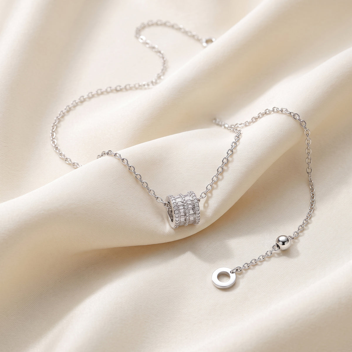 Silver Baguette Barrel Pendant Necklace