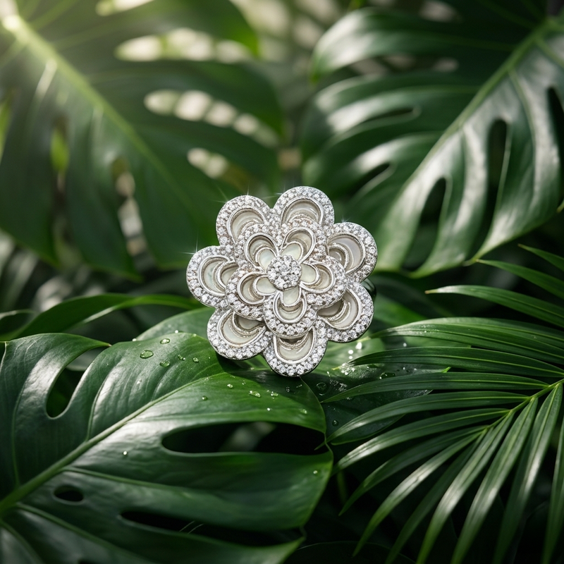3D Flower Design Silver Ring For Women - 2