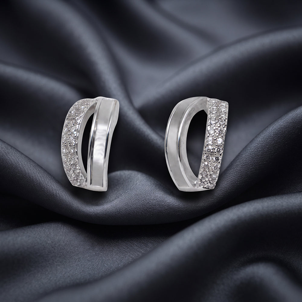 Silver Double Row Huggie Hoop Earrings
