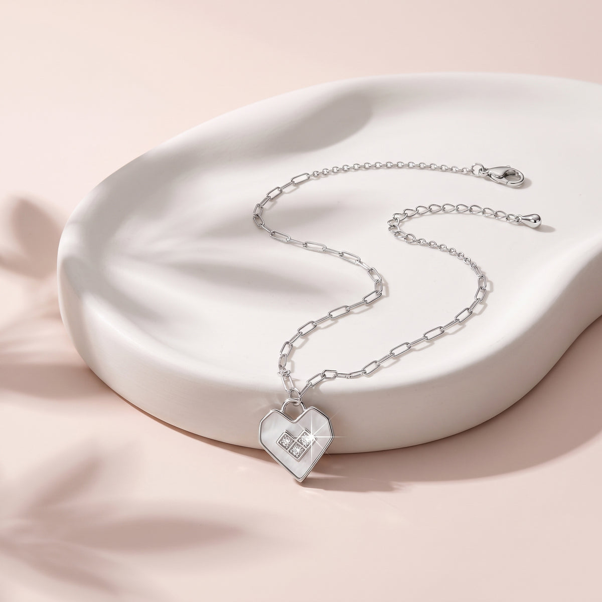 Silver Heart Plate Pendant Necklace