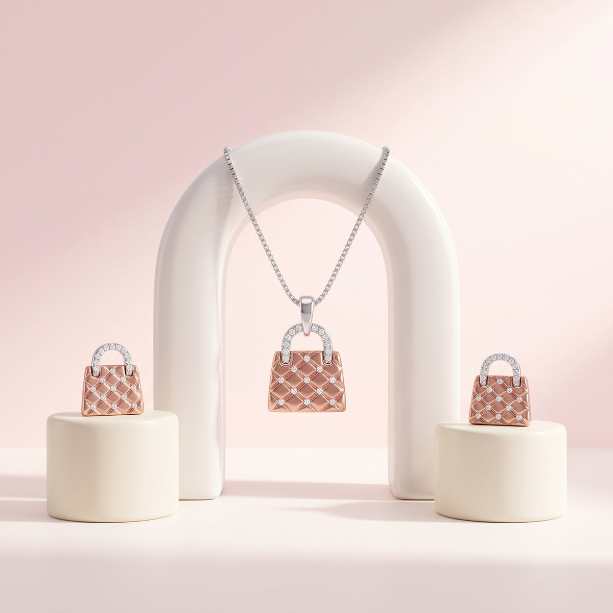 Silver Fan Lattice Pendant Necklace & Earring Set