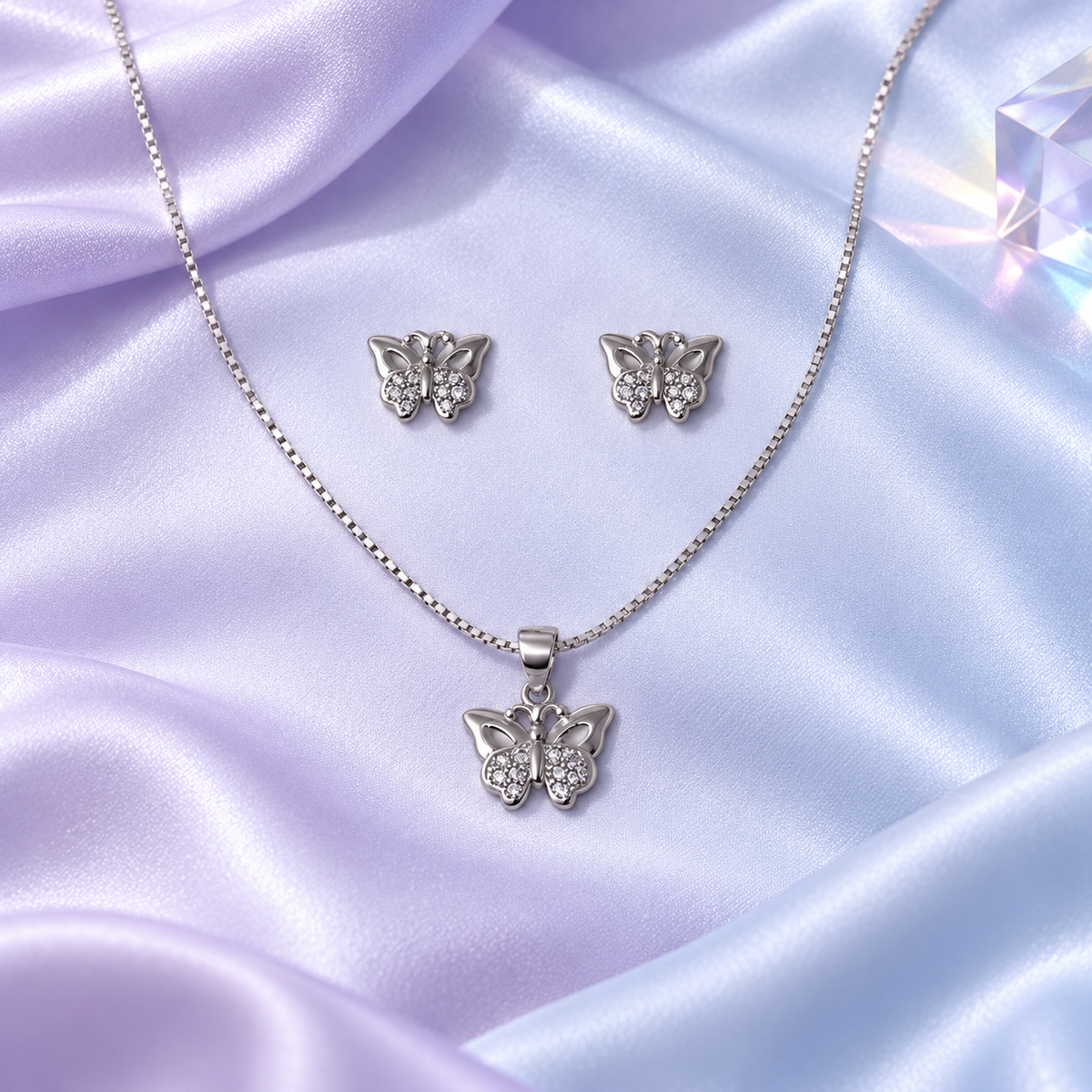 Silver Marquise Trefoil CZ Necklace & Earring Set