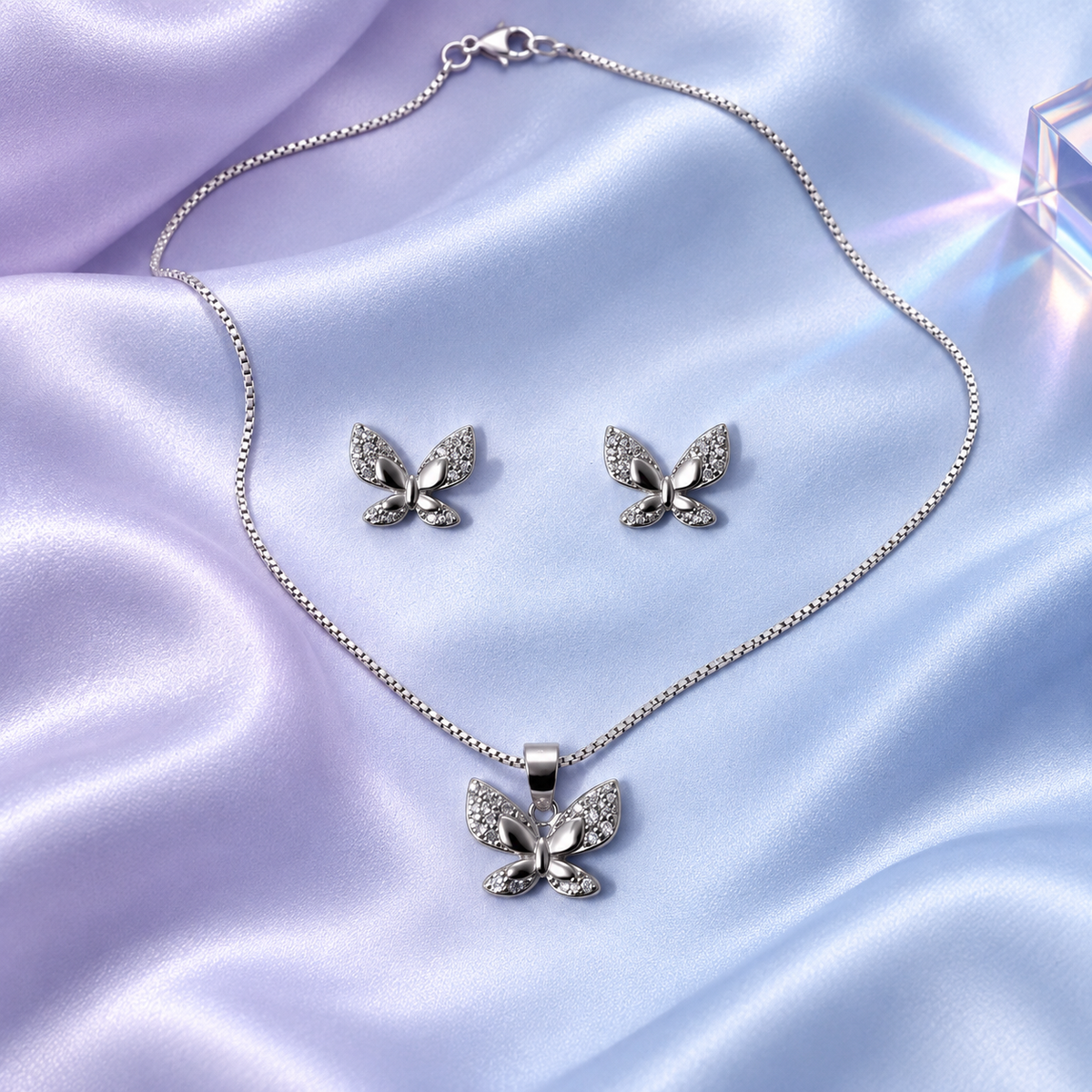 Silver Marquise Butterfly CZ Necklace & Earring Set