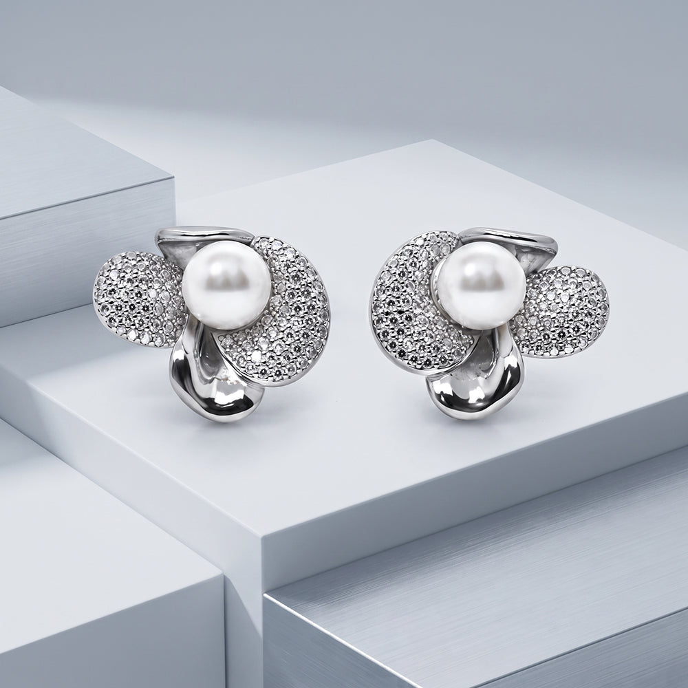 Silver Oval Halo Stud Earrings