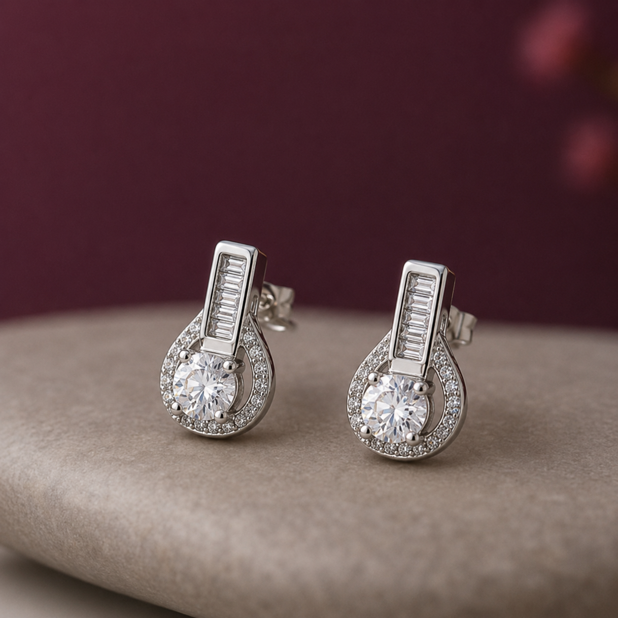 Silver Purple Teardrop Huggie Earrings