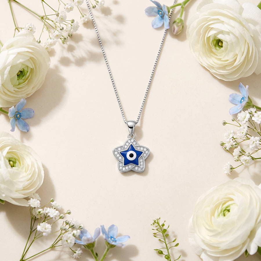 Silver Blue Evil Eye Star Pendant