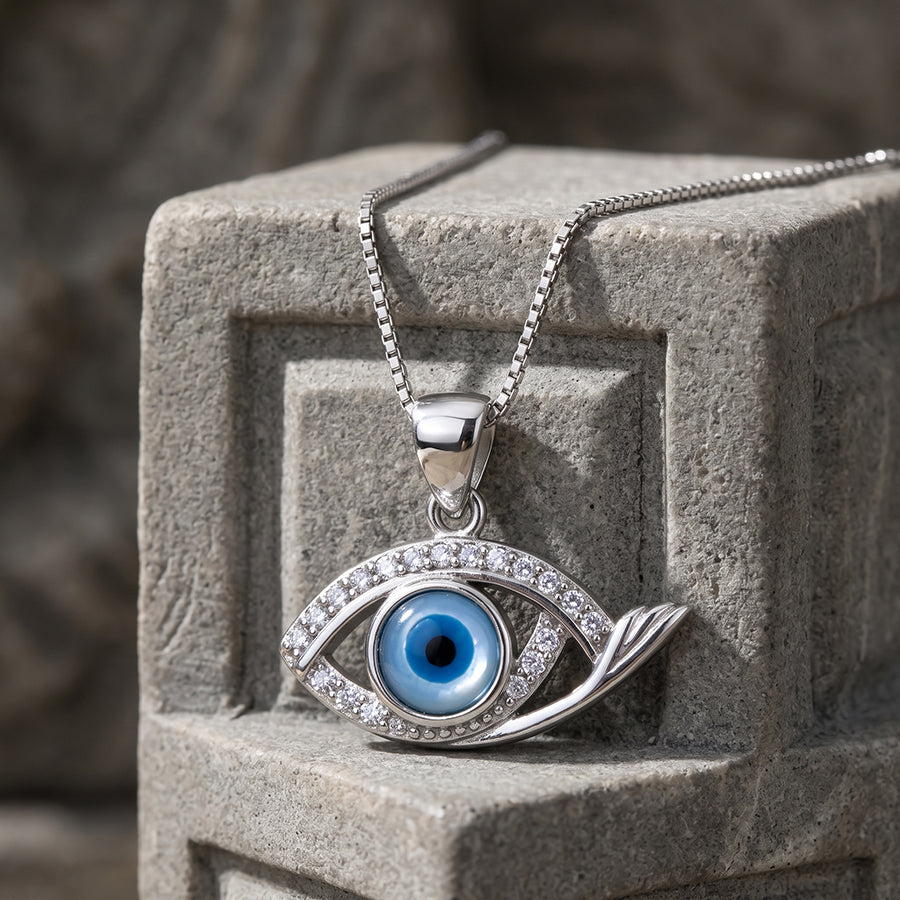 Silver Pave Evil Eye Pendant