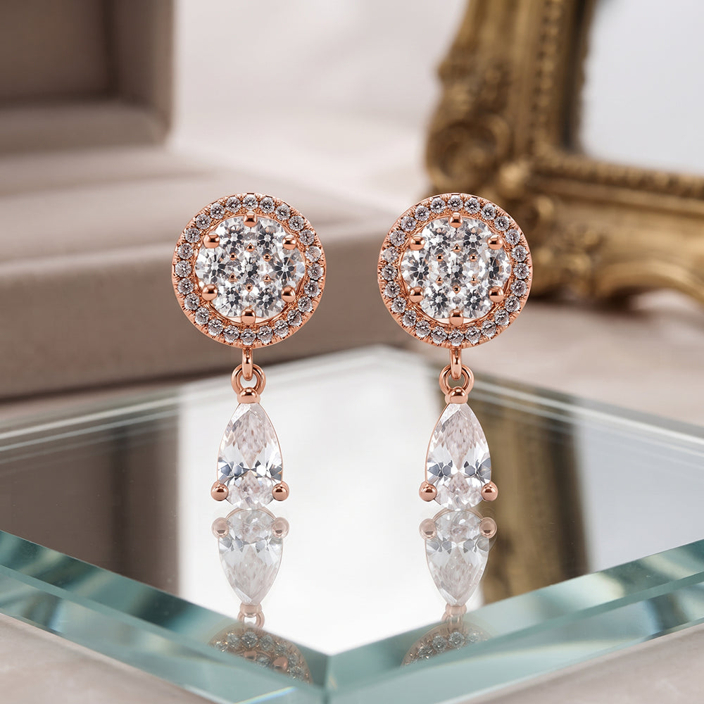 Silver Blue Trillion CZ Drop Earrings