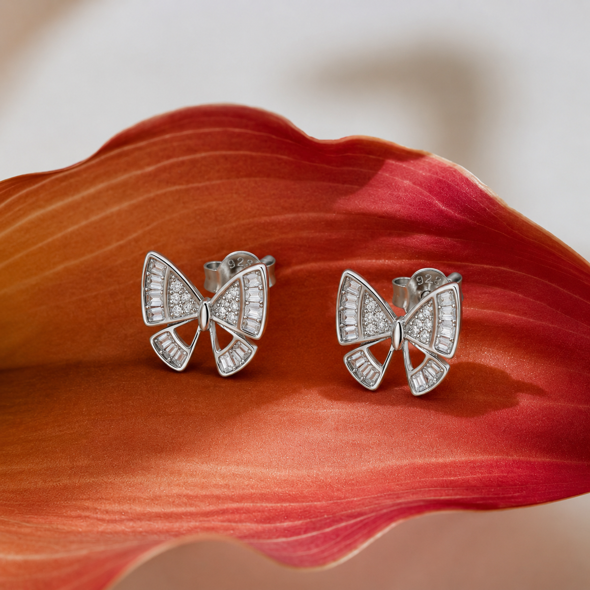 Silver Mother of Pearl Butterfly Stud Earrings