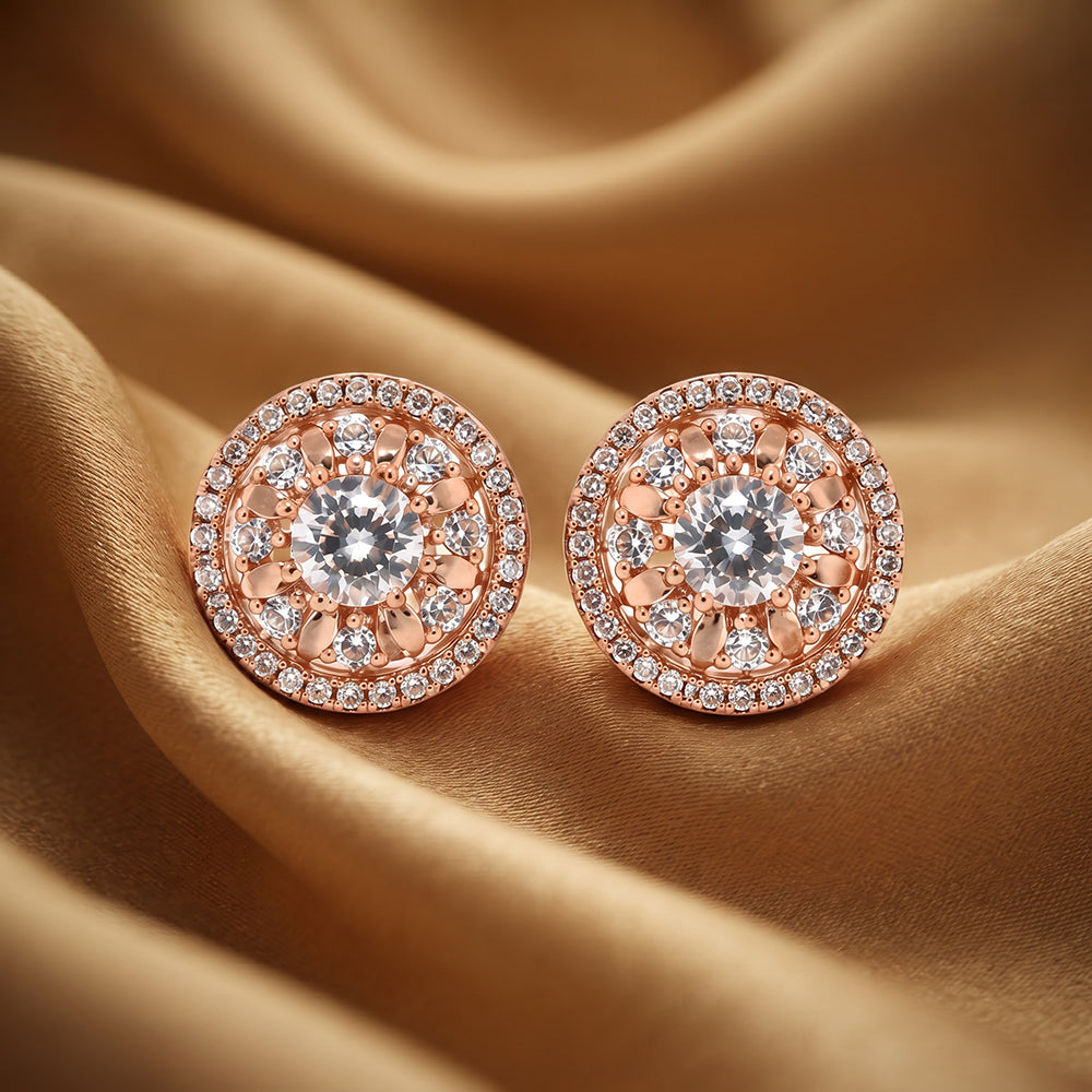 Silver Pave Round Stud with Pearl Drop Earrings