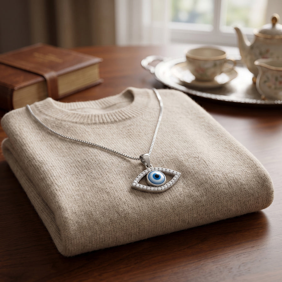 Silver Halo Evil Eye Pendant