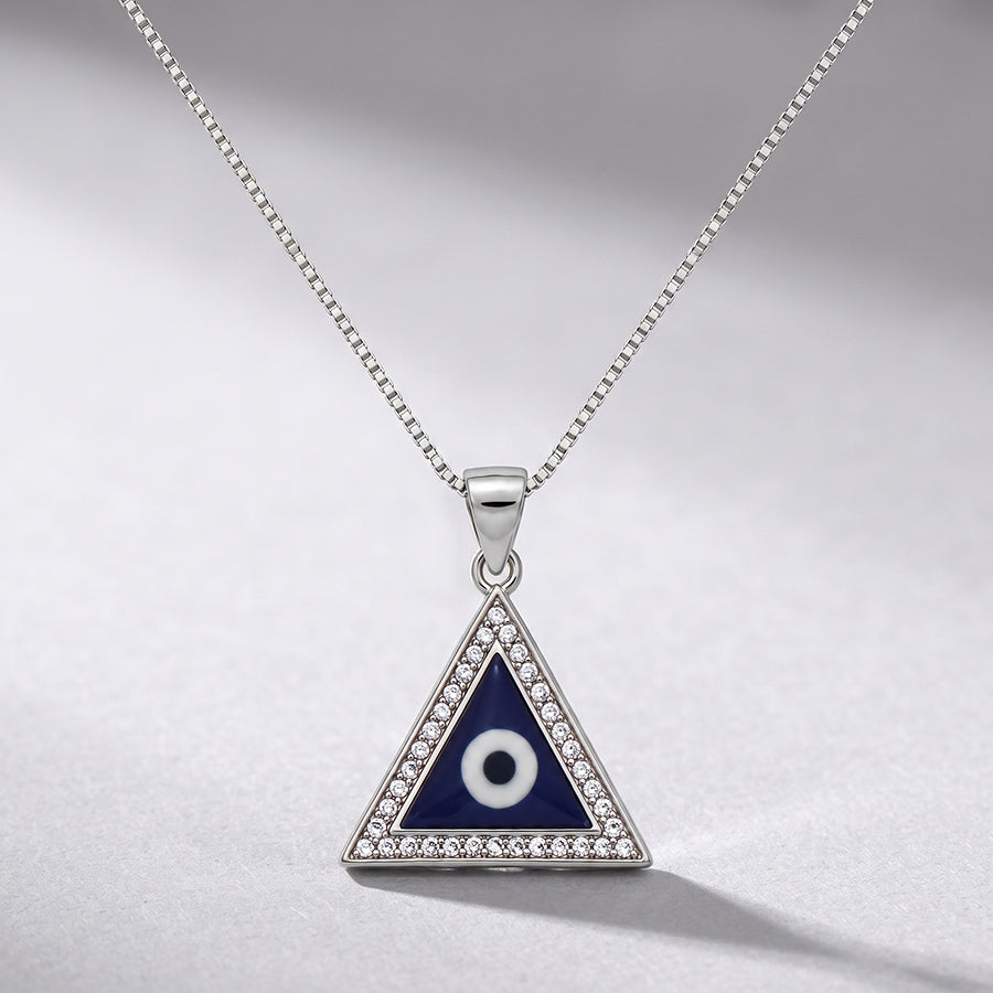 Silver Blue Evil Eye Triangle Pendant