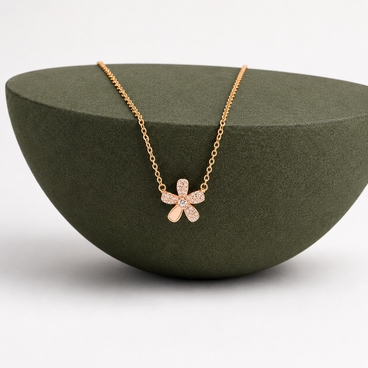 Silver Pave Flower Pendant Necklace