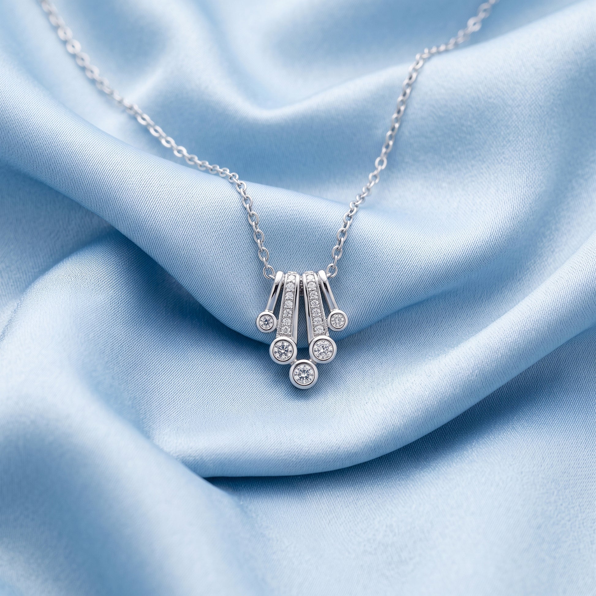 Silver CZ Cluster Pendant Necklace