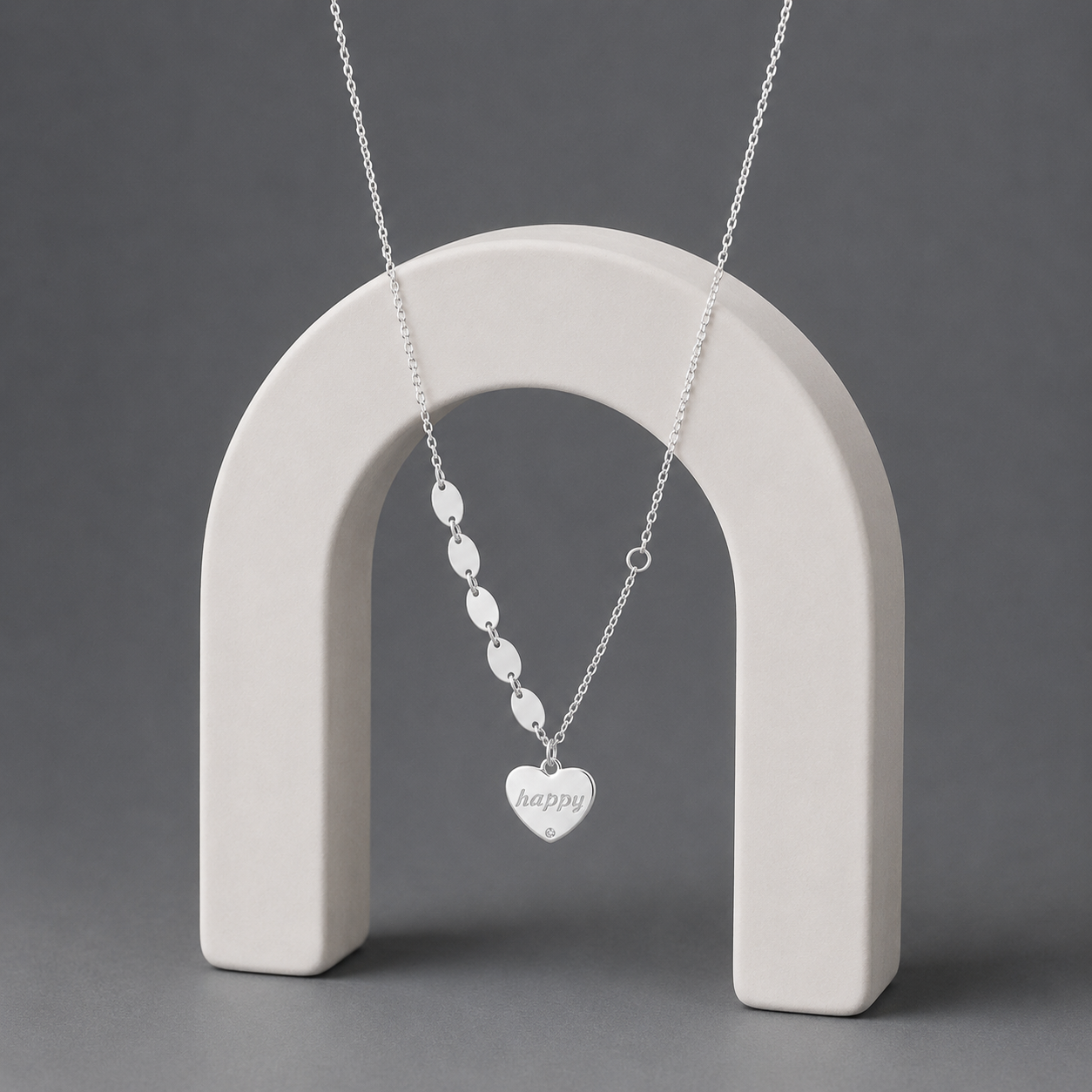 Silver Heart Station Pendant Necklace