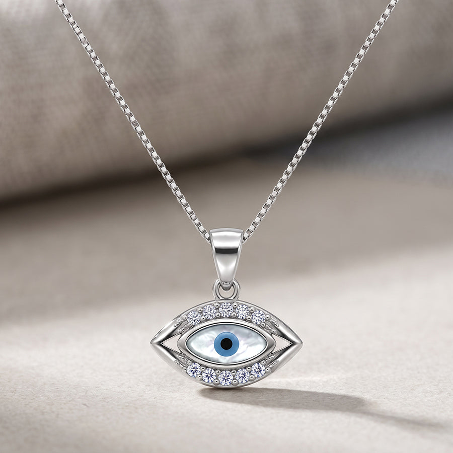 Silver Marquise Evil Eye Pendant