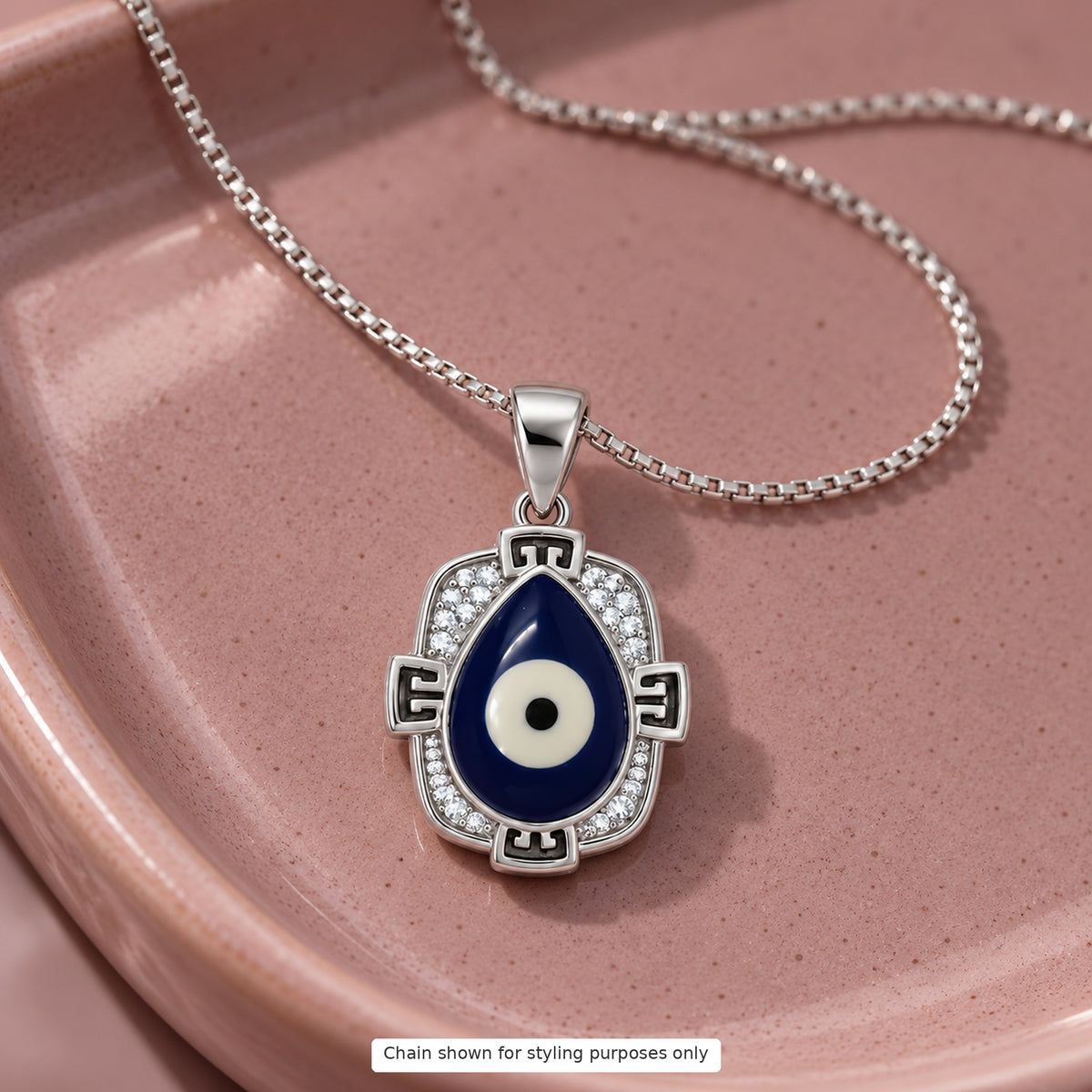 Silver Teardrop Evil Eye Pave Pendant