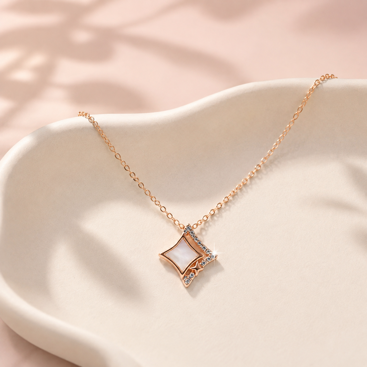 Silver Square Pendant Necklace with Star