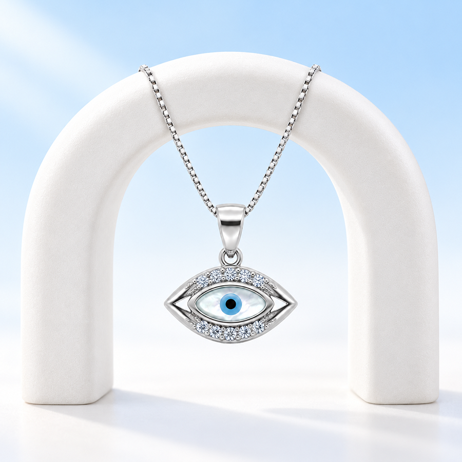 Silver Marquise Evil Eye Pendant