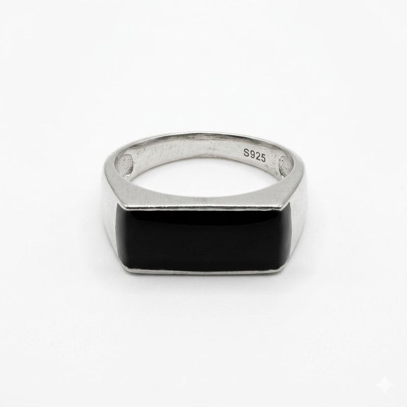 Black Rectangle Stone Ring For Men - 2