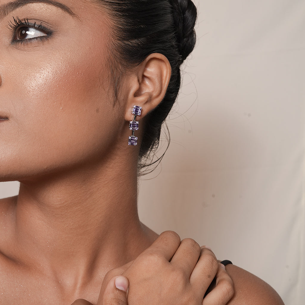 Silver Three Stone Drop Earrings