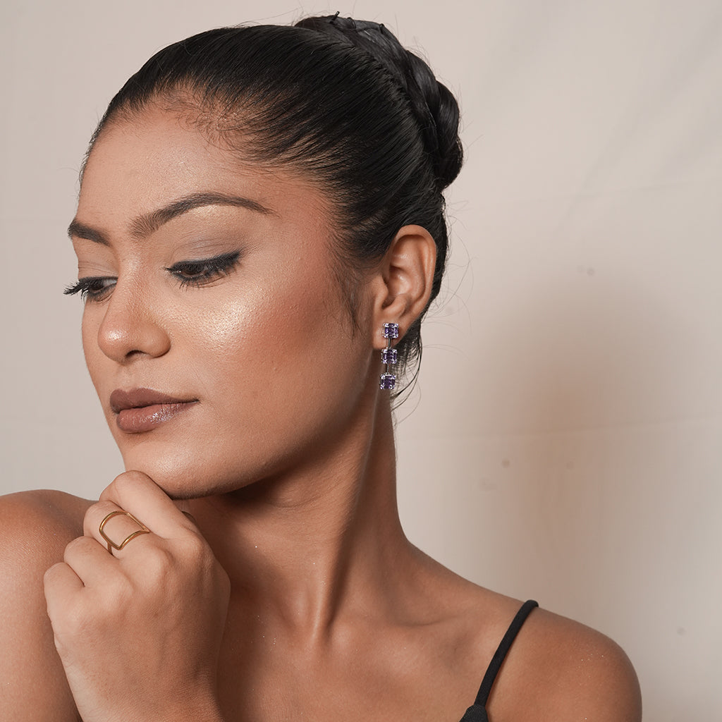 Silver Three Stone Drop Earrings