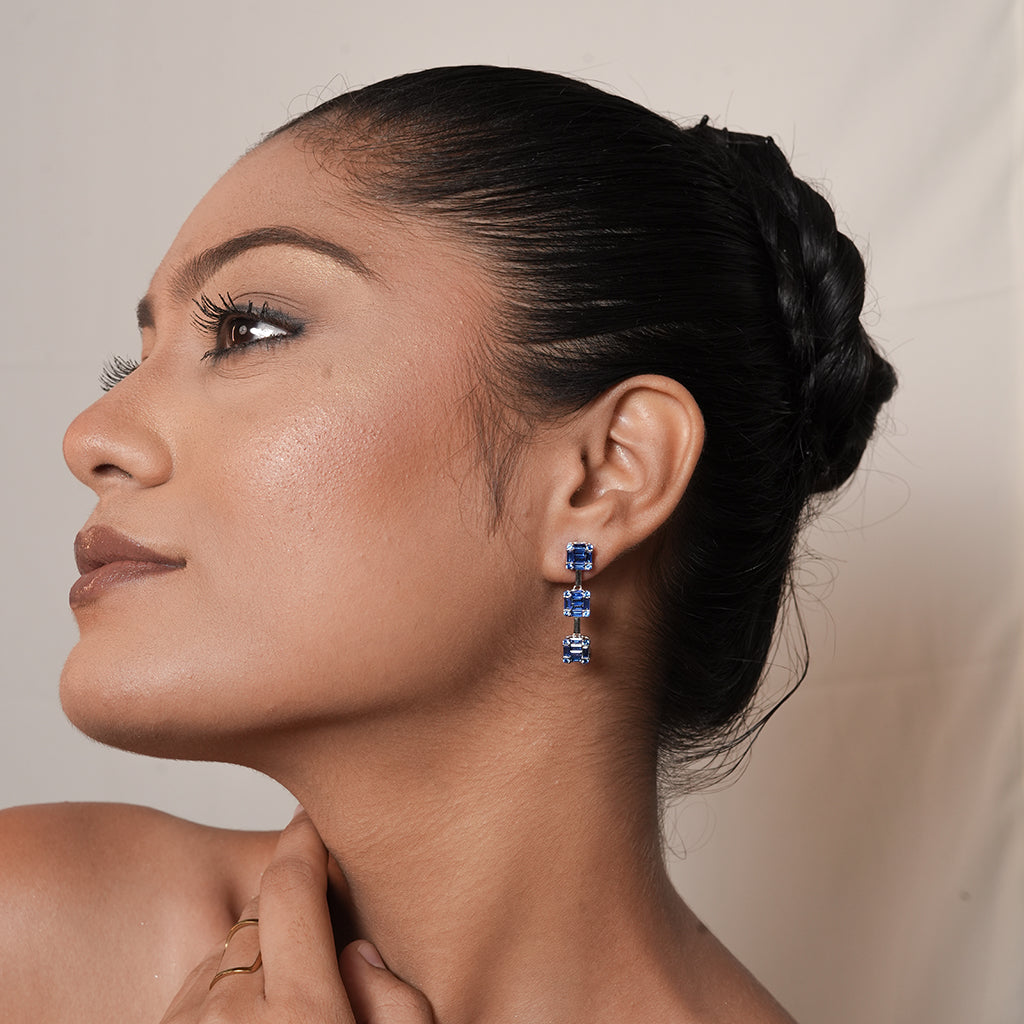 Silver Three Stone Drop Earrings