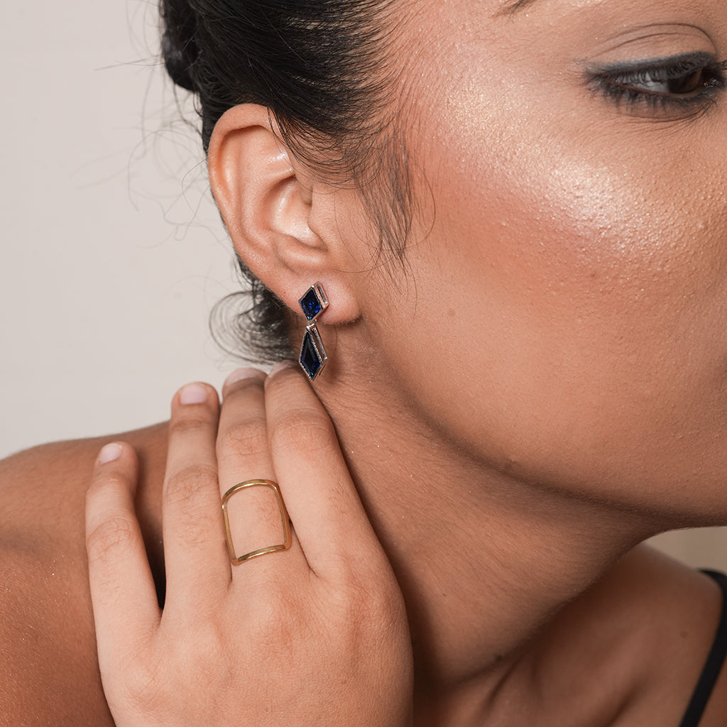 Silver Black Kite Drop Earrings