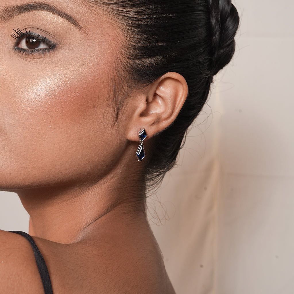 Silver Black Kite Drop Earrings