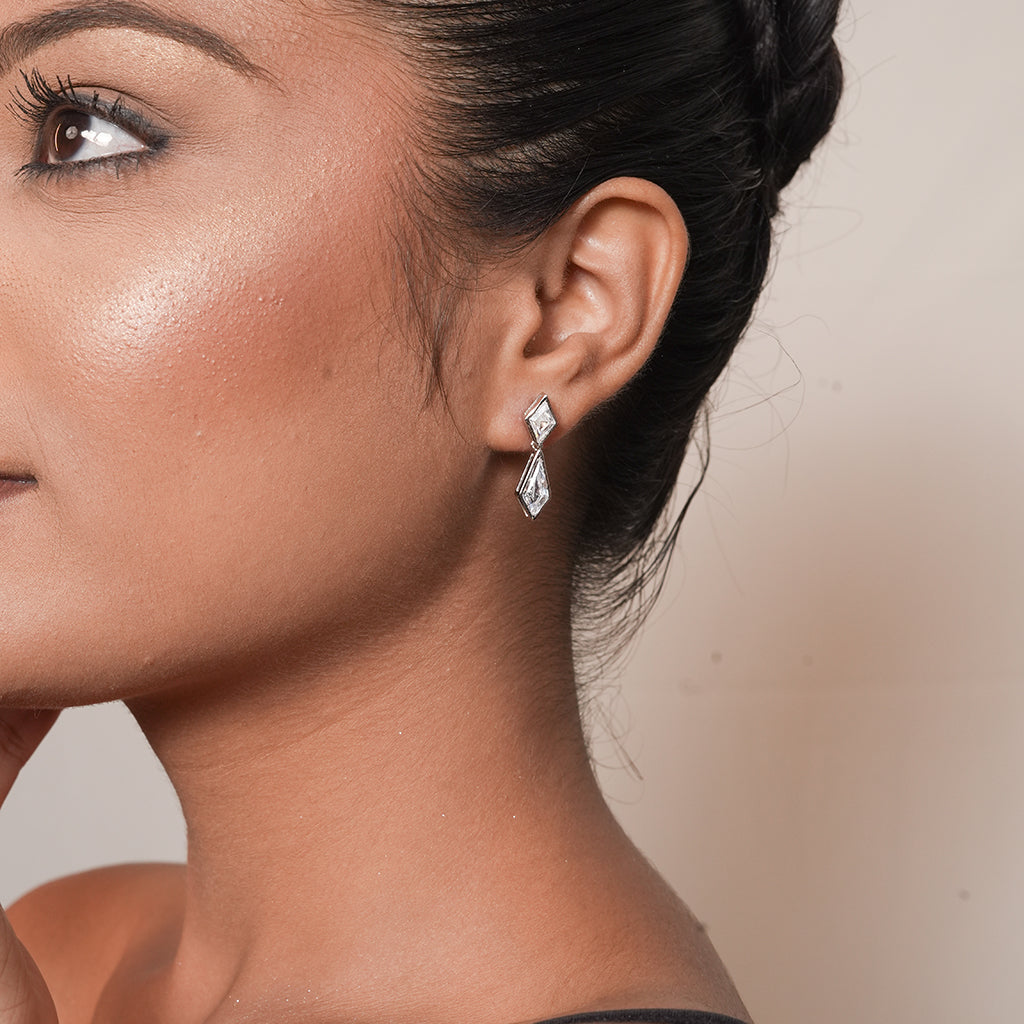 Silver Black Kite Drop Earrings