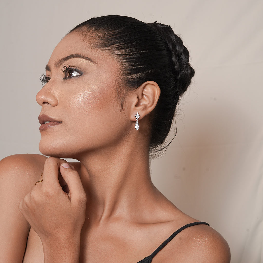 Silver Black Kite Drop Earrings