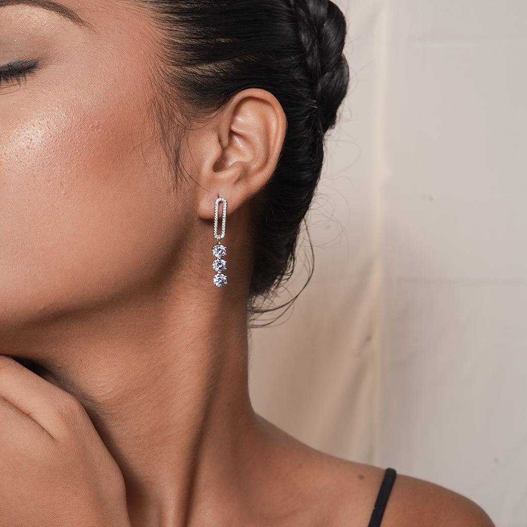 Silver Graduated CZ Ear Climber Earrings 2