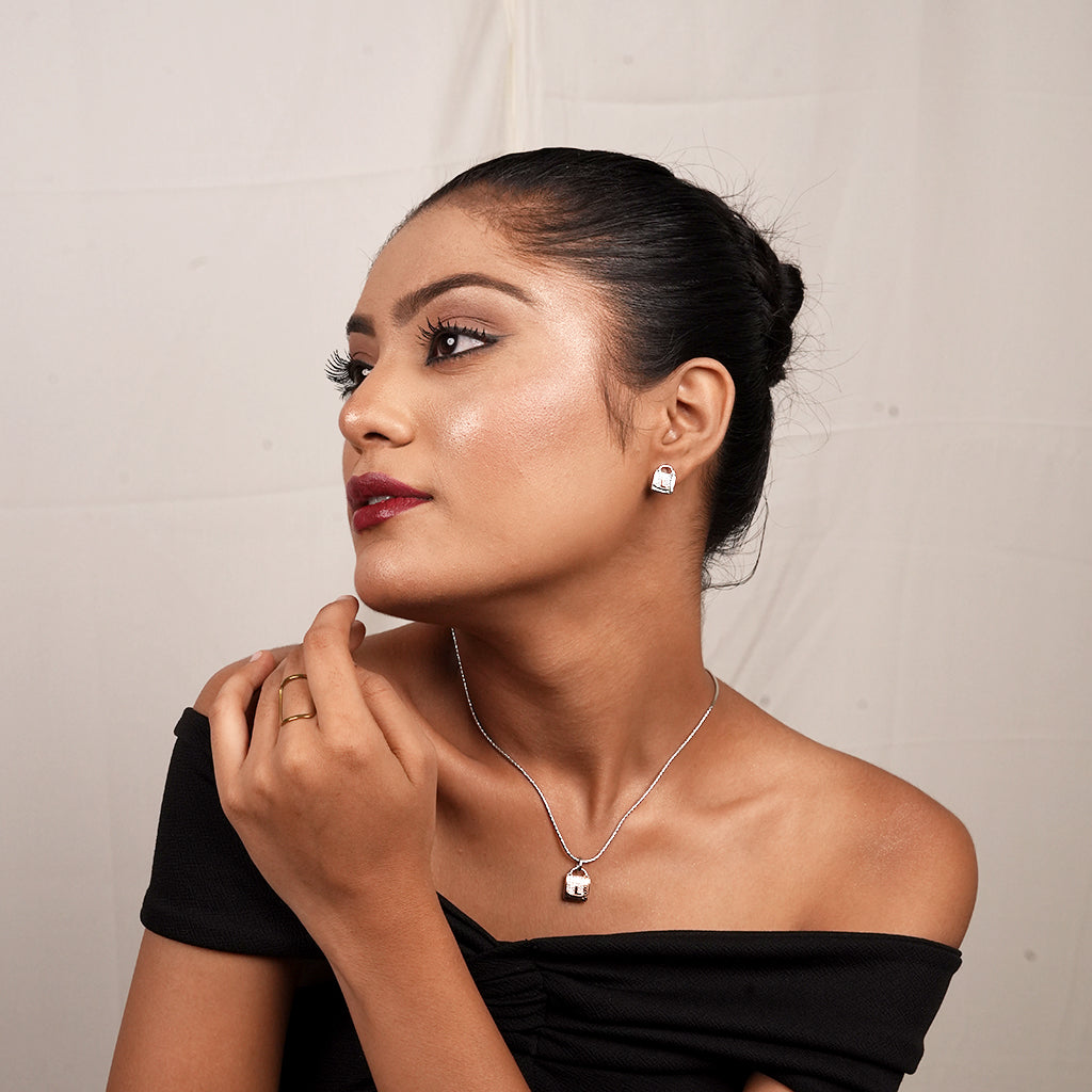 Silver Pavé Lantern Necklace & Earring Set