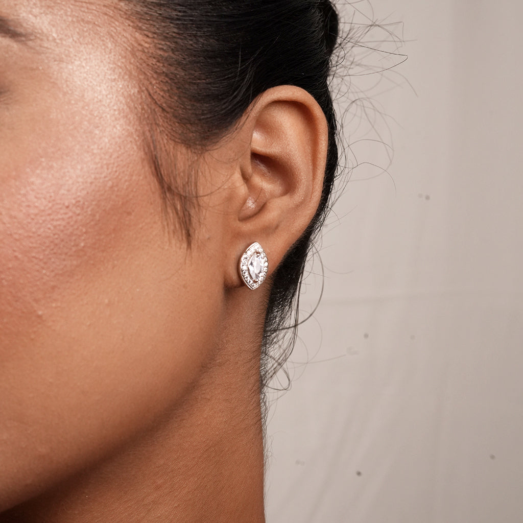 Silver Marquise Halo Pendant Necklace & Earring Set