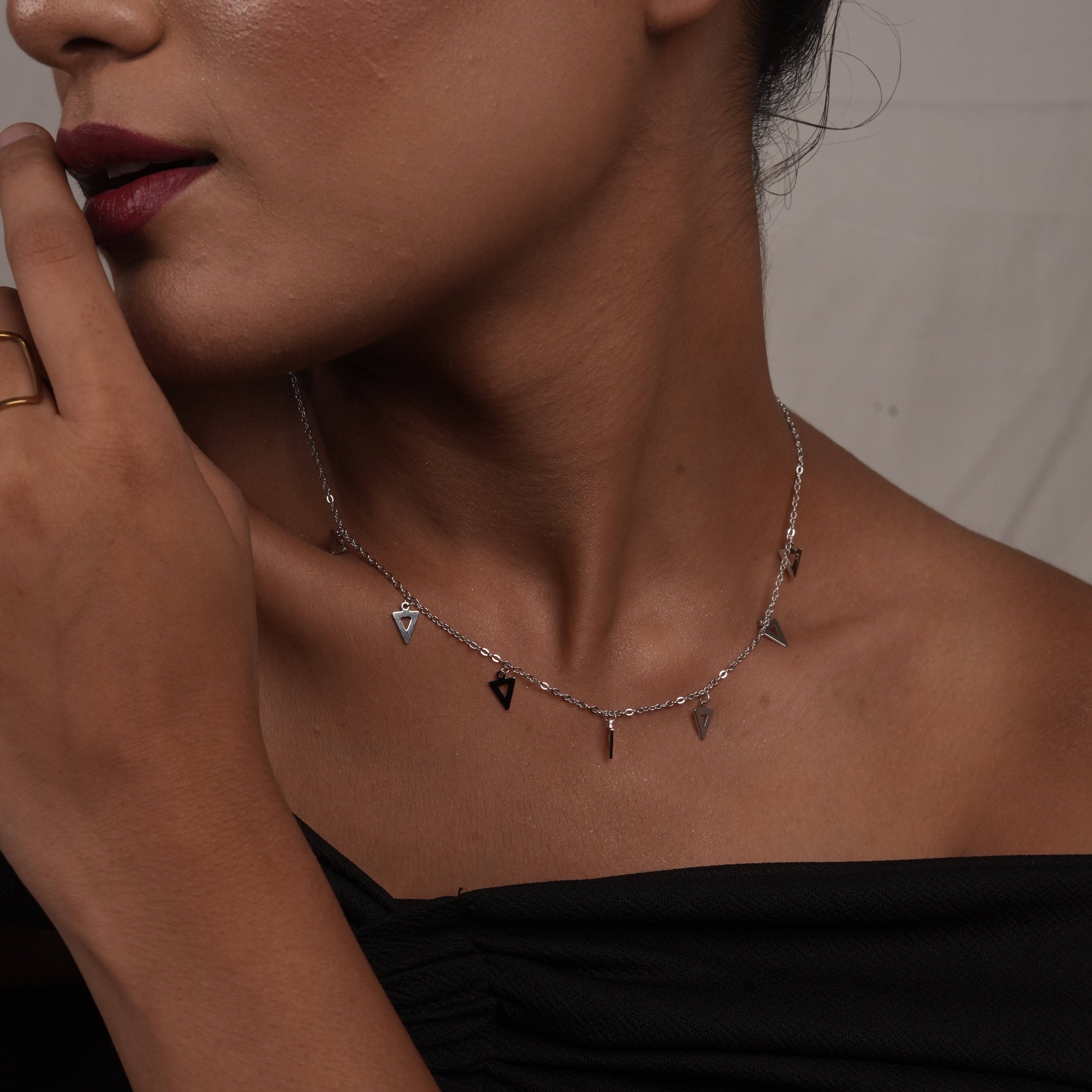 Silver Triangle Charm Station Necklace