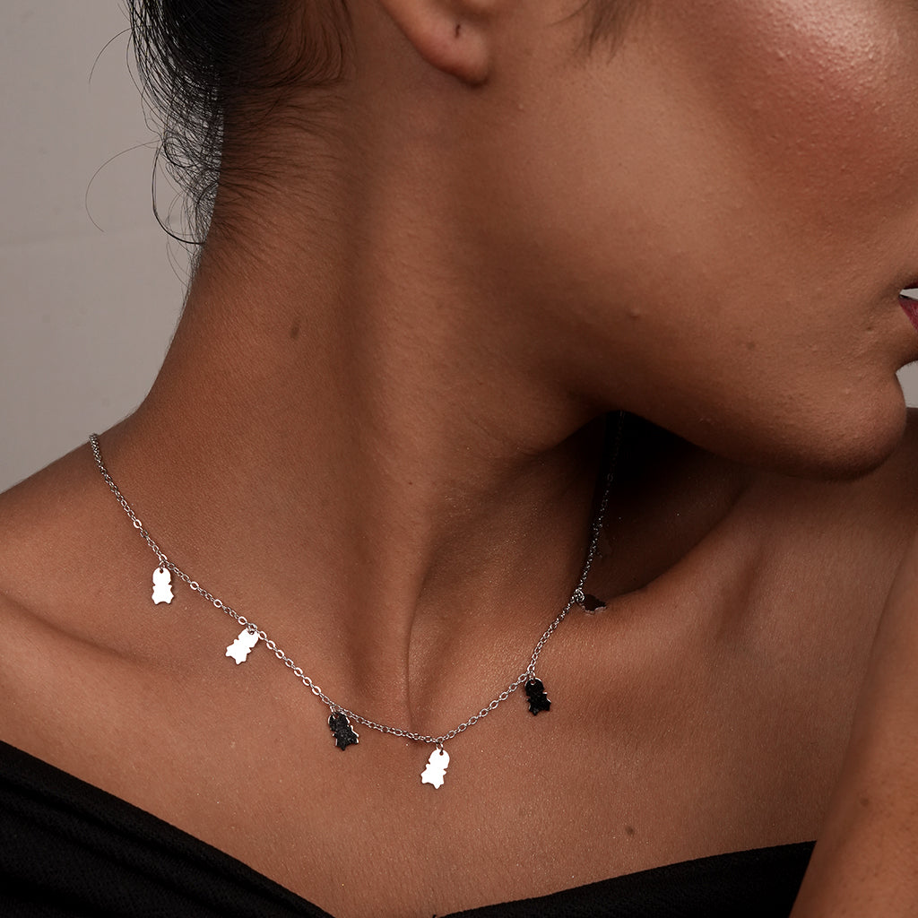 Silver Bear Charm Station Necklace
