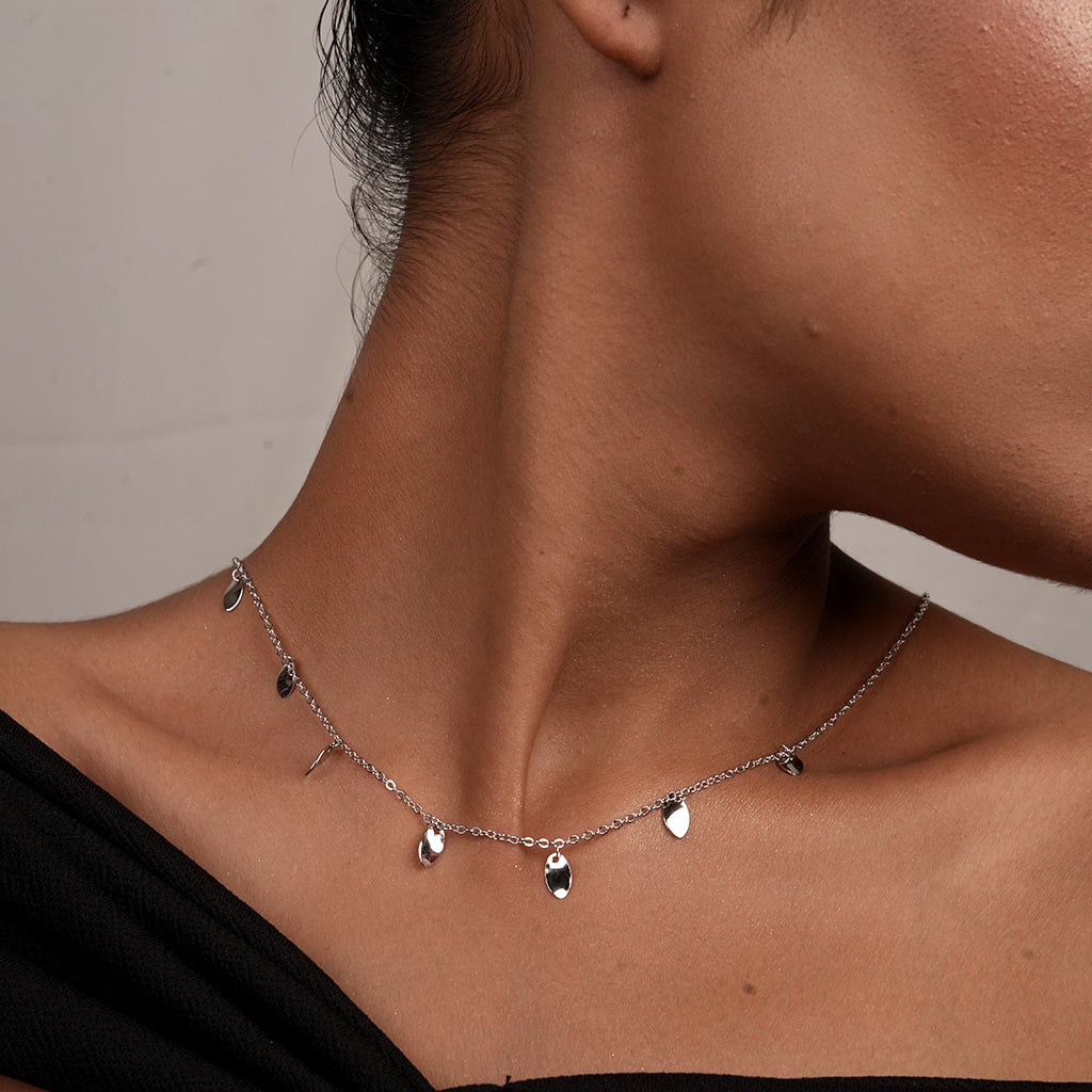 Silver Petal Charm Station Necklace