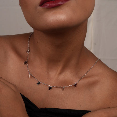 Silver Floral Charm Station Necklace