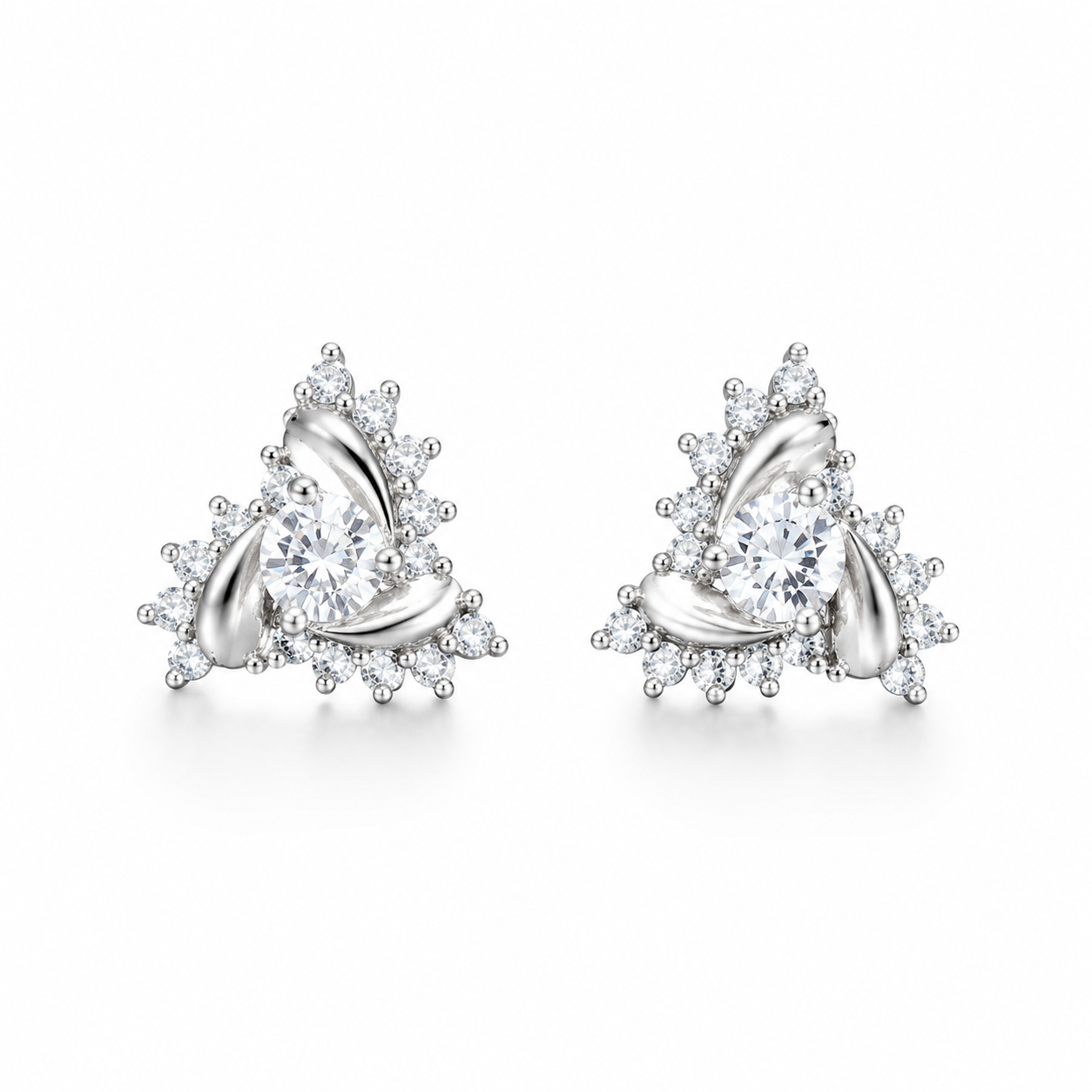 Crystal Swirl Silver Stud Earrings
