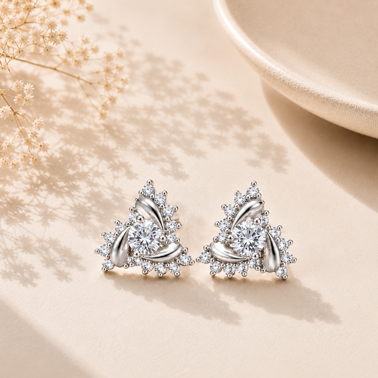 Crystal Swirl Silver Stud Earrings