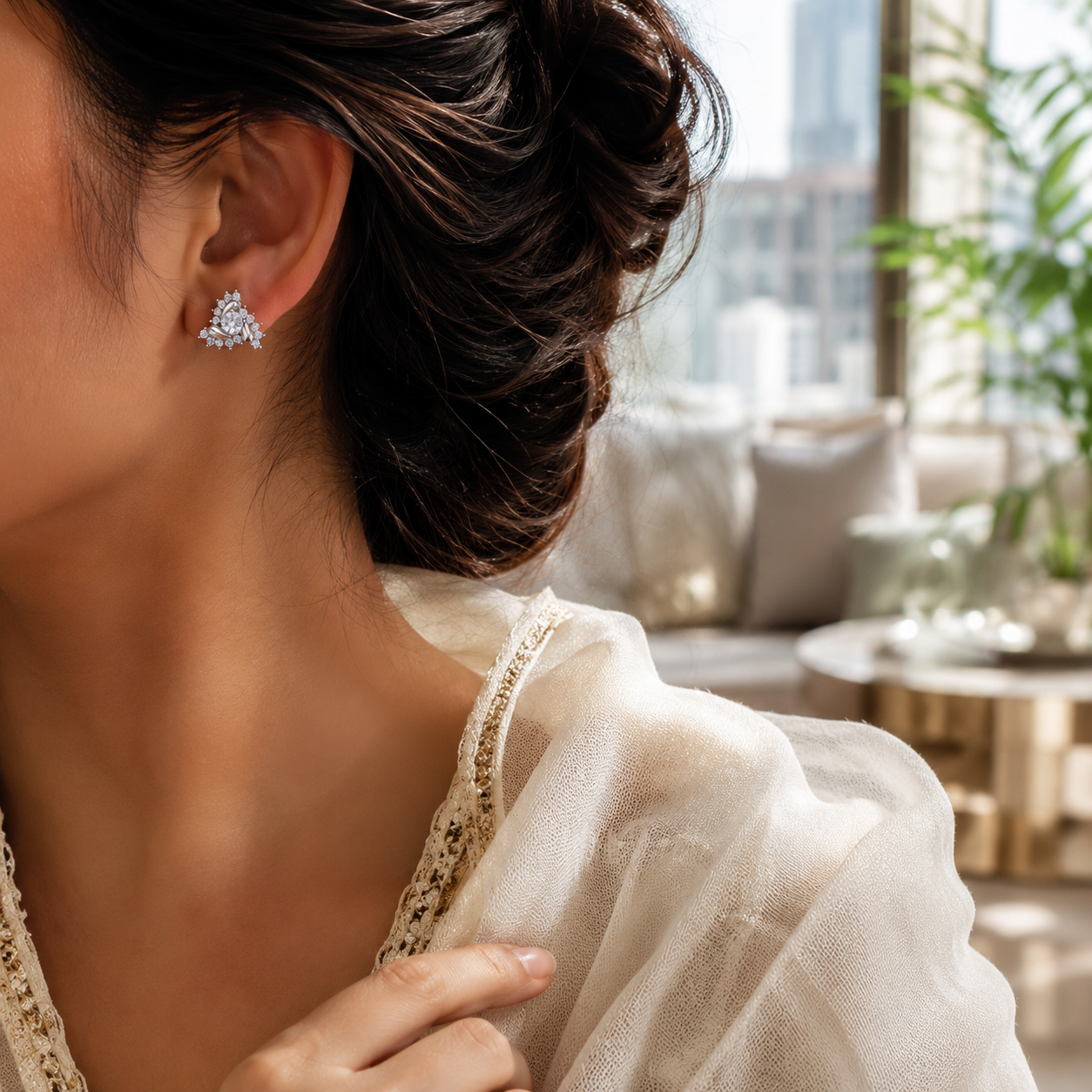 Crystal Swirl Silver Stud Earrings
