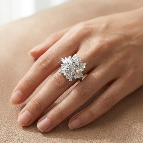 Crystal Flower Silver Ring