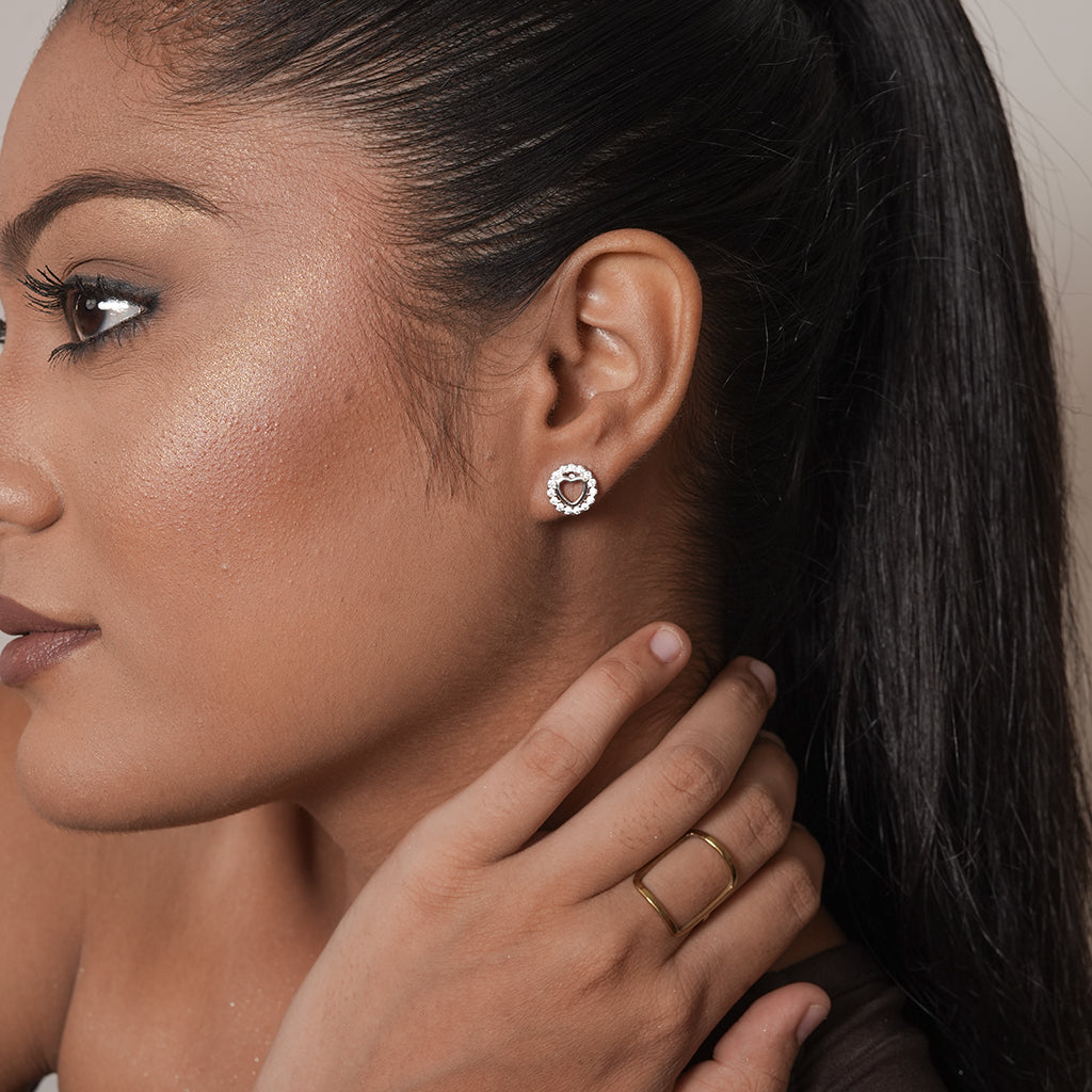 Silver Beaded Circle Stud Earrings