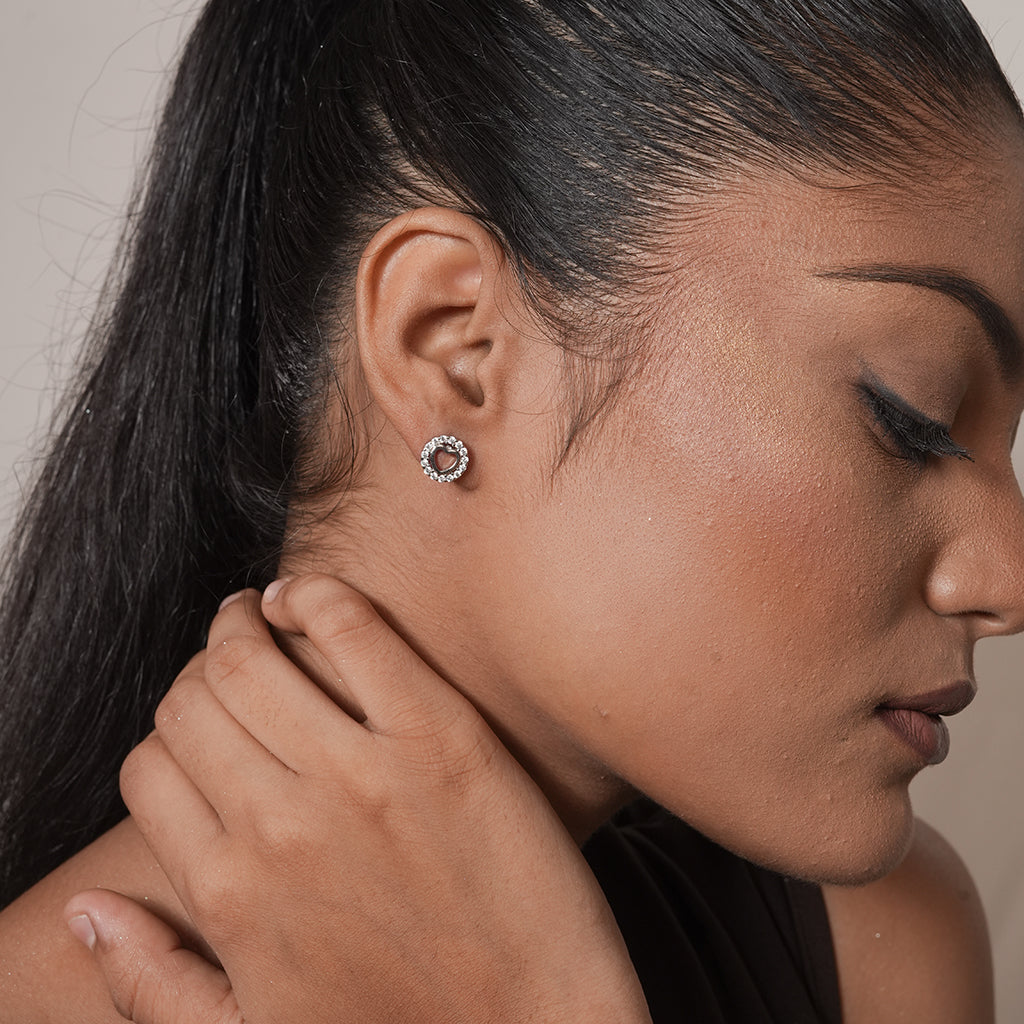 Silver Beaded Circle Stud Earrings