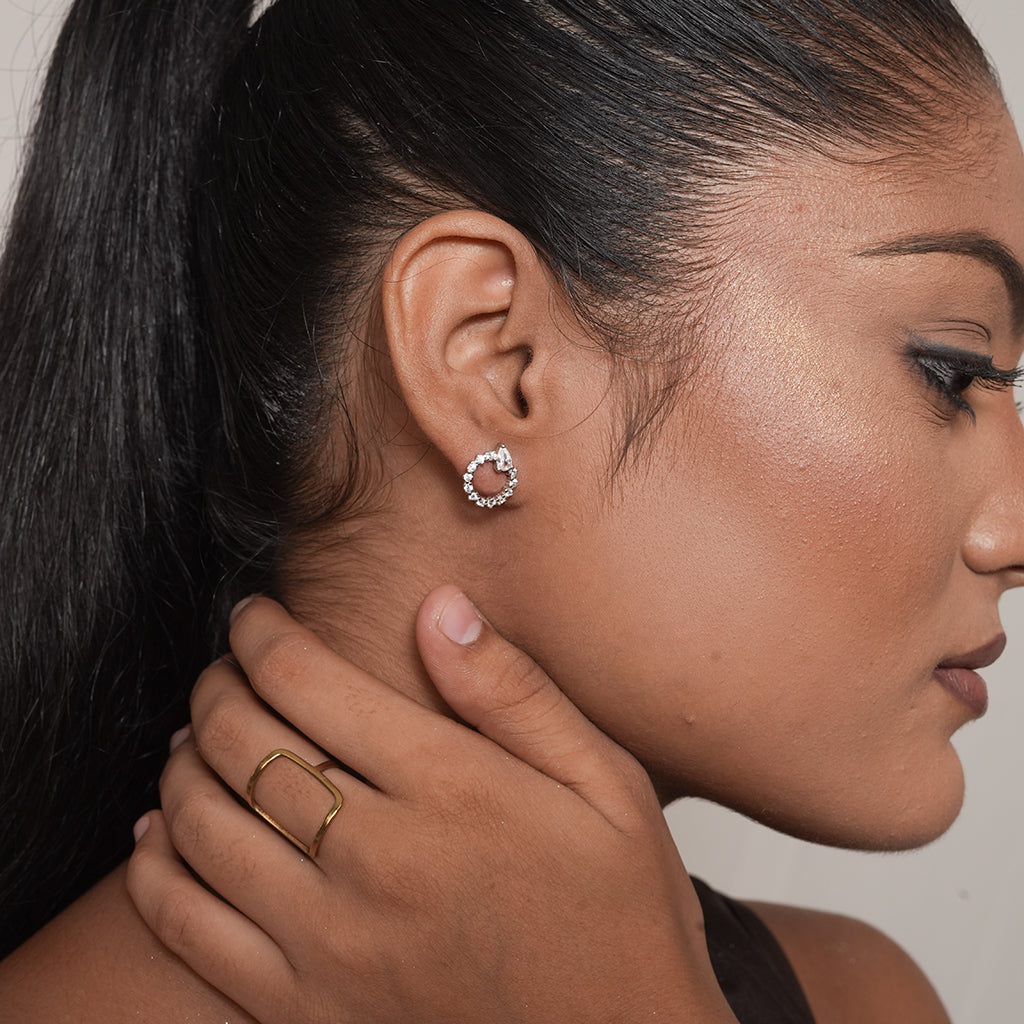 Silver Round Halo Stud Earrings