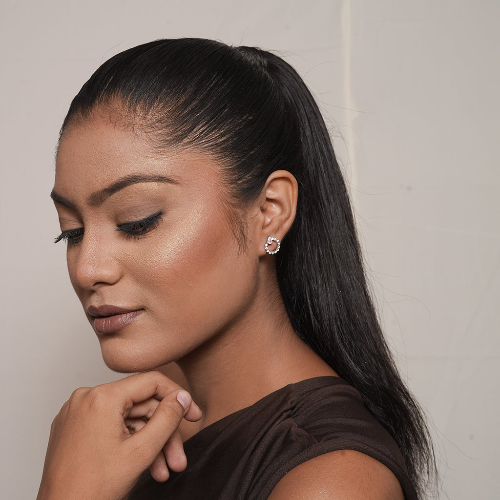 Silver Round Halo Stud Earrings