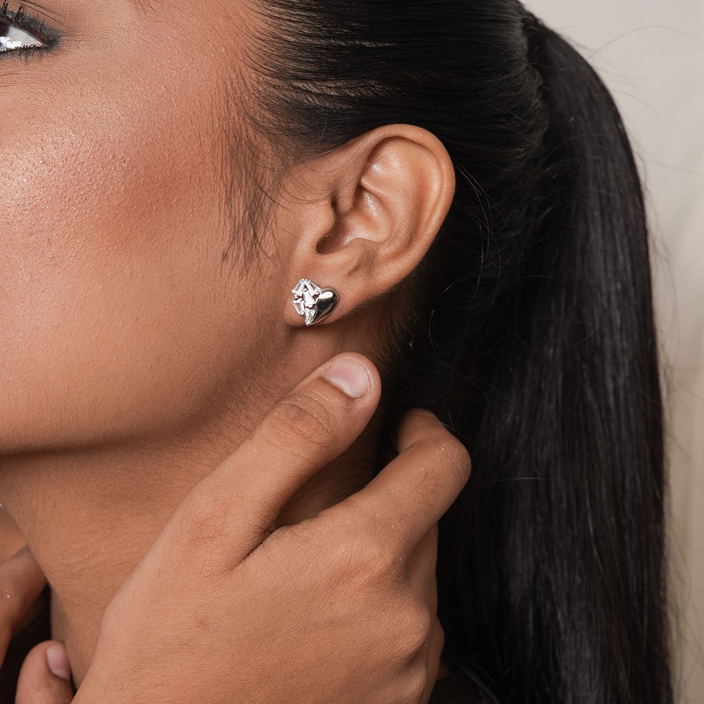 Silver Puffed Heart Stud Earrings