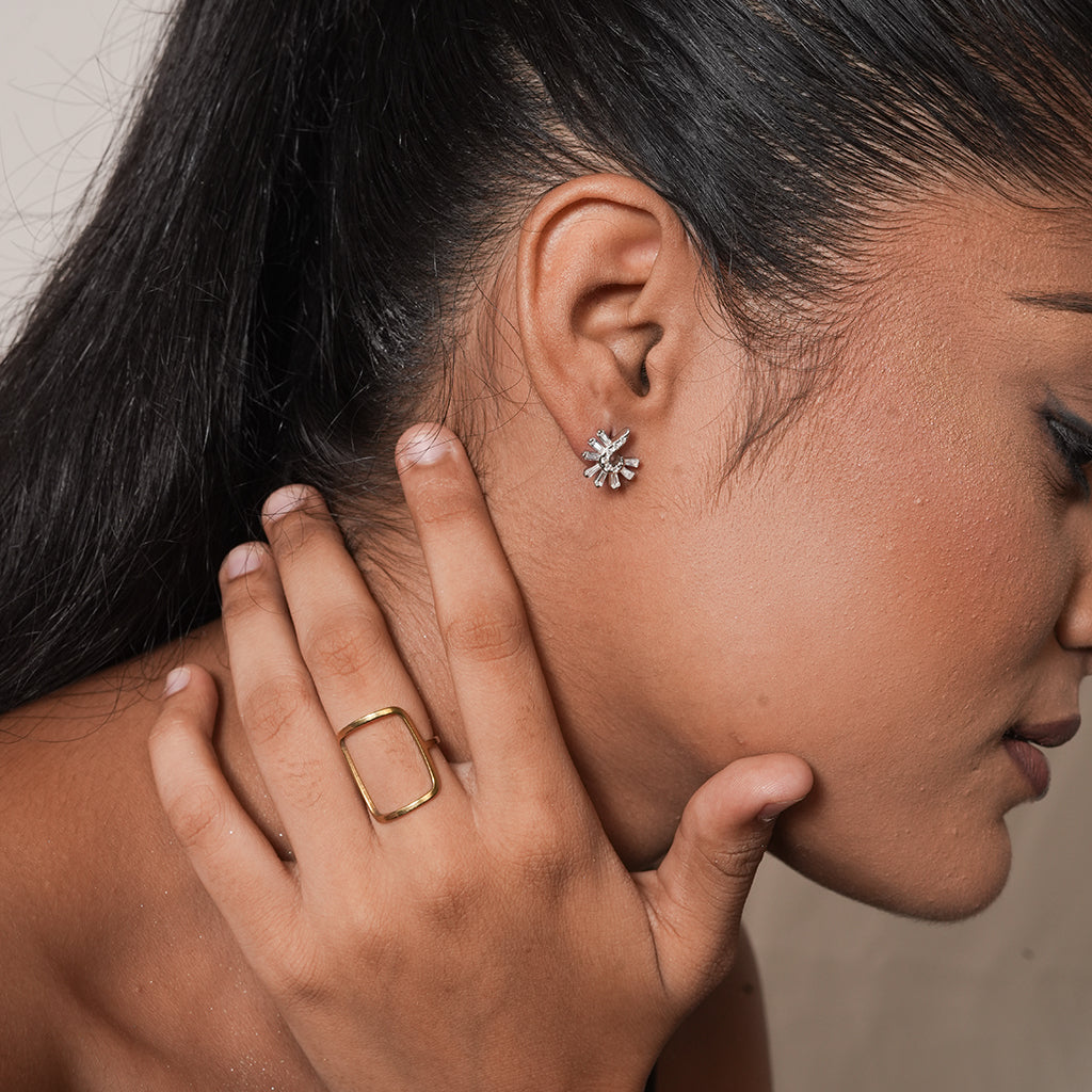 Silver Sunburst Stud Earrings