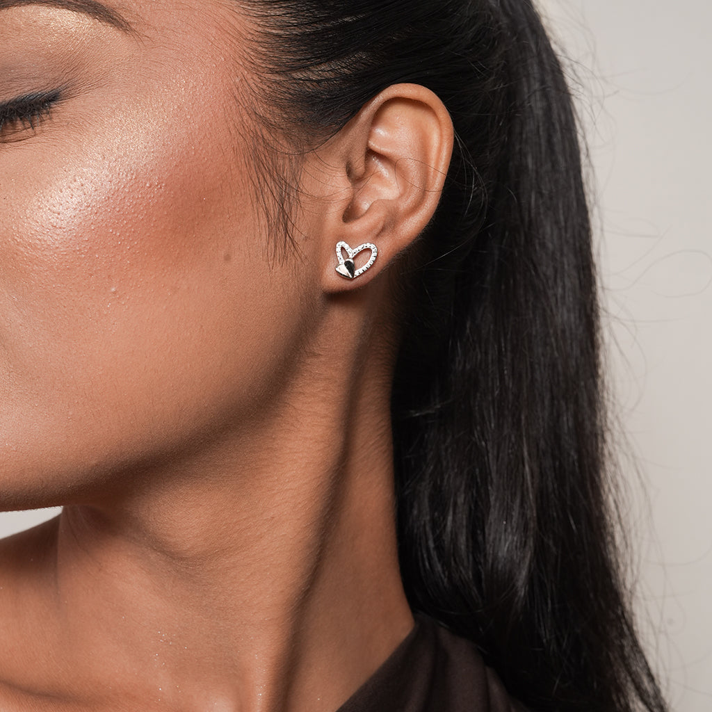 Silver Open Heart Stud Earrings