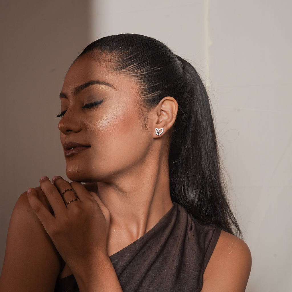 Silver Open Heart Stud Earrings